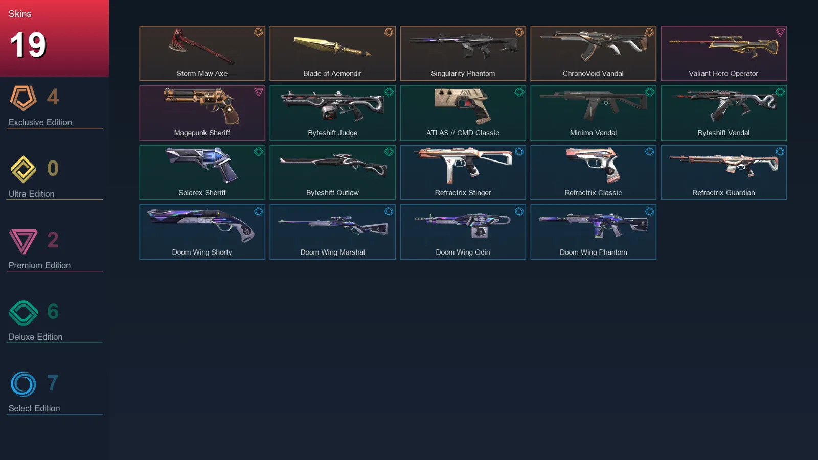 AP | Lv47 | Unranked | 19 Skin | 14 Agent | 22 Buddy — Refractrix Stinger