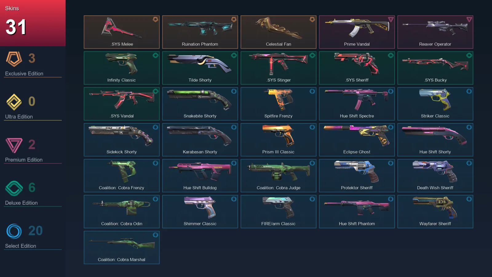 AP | Lv165 | Unranked | 31 Skin | 23 Agent | 64 Buddy