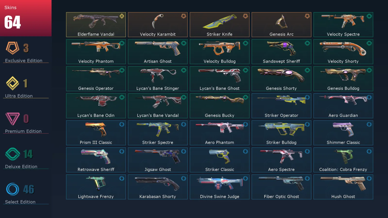 [Valorant] | EU | Level 401 | 25 Agents | 64 Skins
