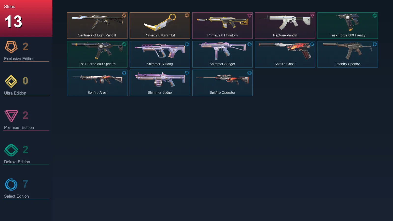 AP | Sentinels of Light Vandal | Prime//2.0 Karambit | Prime//2.0 Phantom | Neptune Vandal | 13 Skin | 10 Agent | 10 Buddy | Lv21