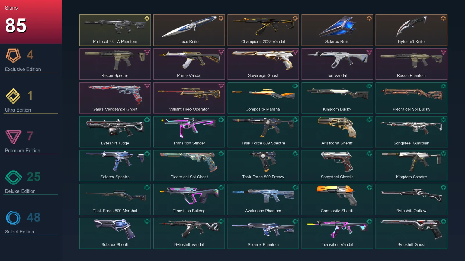 EU | Lv109 | Gold I | 85 Skin | 28 Agent | 81 Buddy — Valorant account
