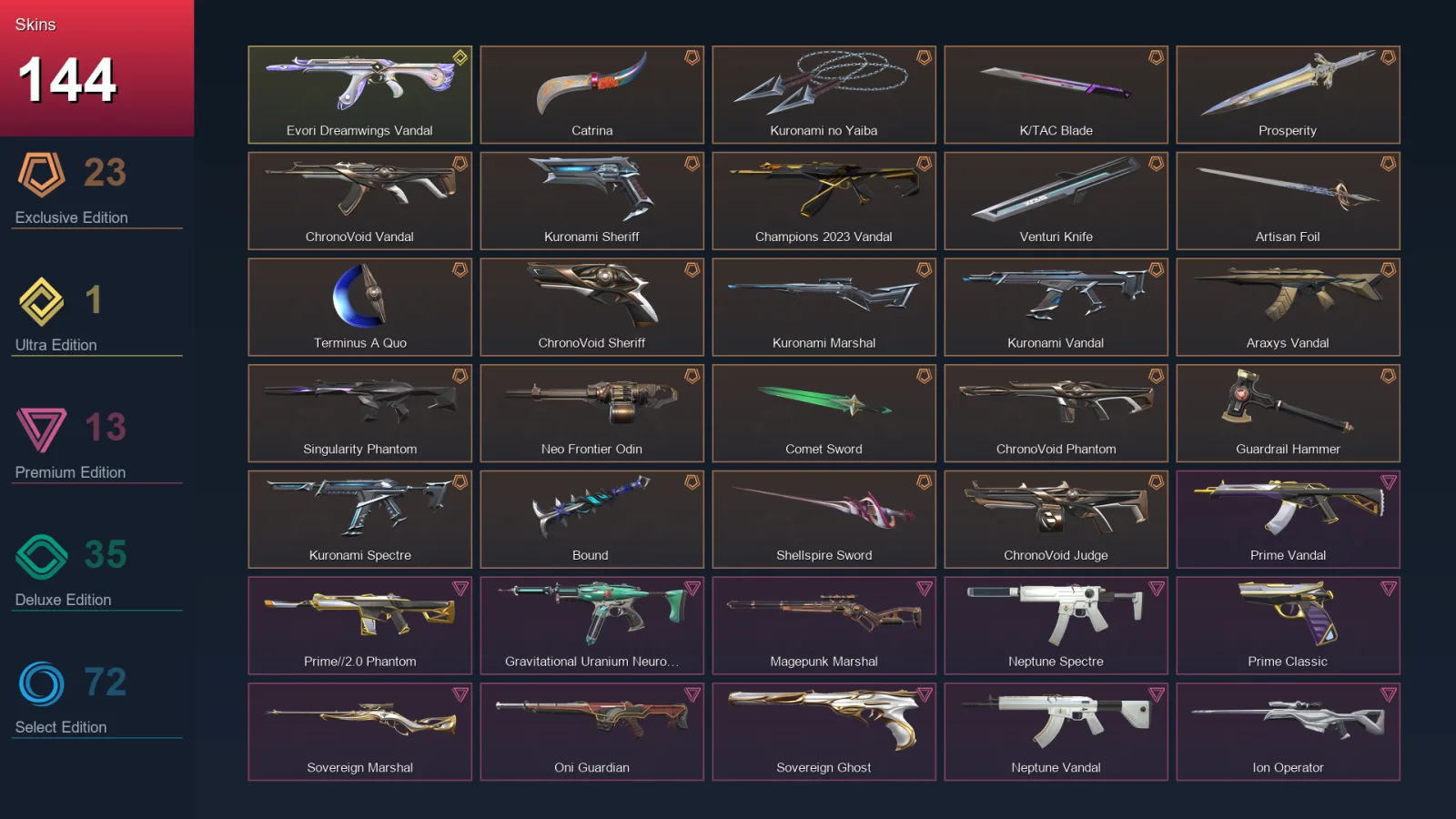 AP | Lv274 | Unranked | 144 Skin | 27 Agent | 153 Buddy — Finesse Classic