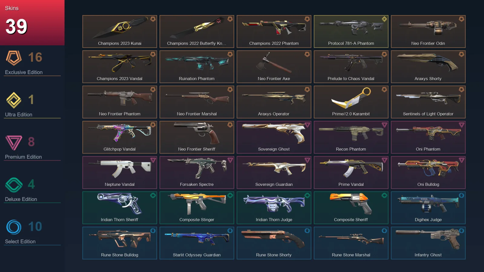 AP | Lv35 | Unranked | 39 Skin | 14 Agent | 16 Buddy &mdash; Valorant account with Marshal skin