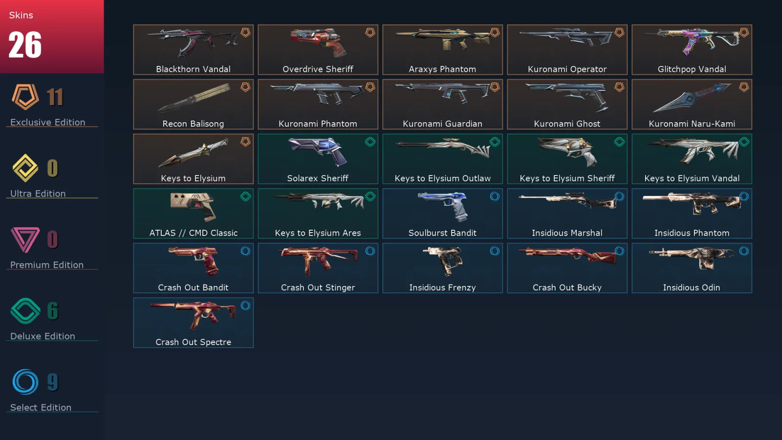 [Valorant] | EU | Level 93 | Platinum 2 | 27 Agents | 26 Skins