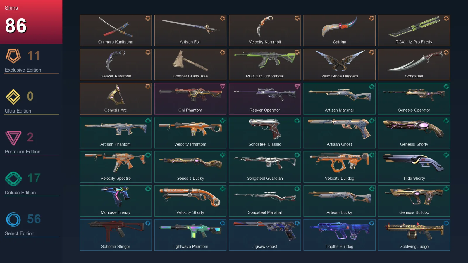 AP | Lv374 | Unranked | 86 Skin | 28 Agent | 129 Buddy — Valorant account
