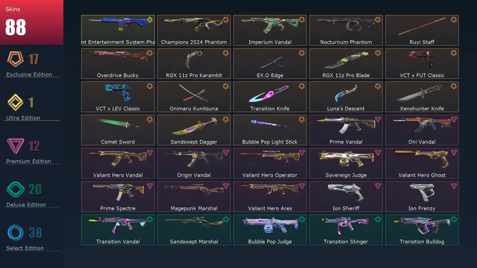[Valorant] | EU | Level 194 | 29 Agents | 88 Skins
