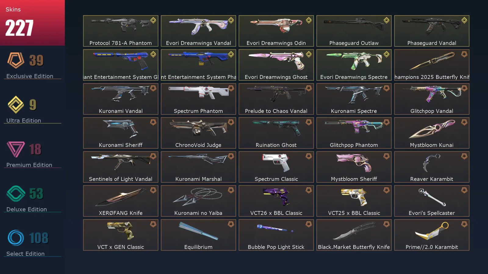 [Valorant] | EU | Level 326 | Platinum 3 | 28 Agents | 227 Skins