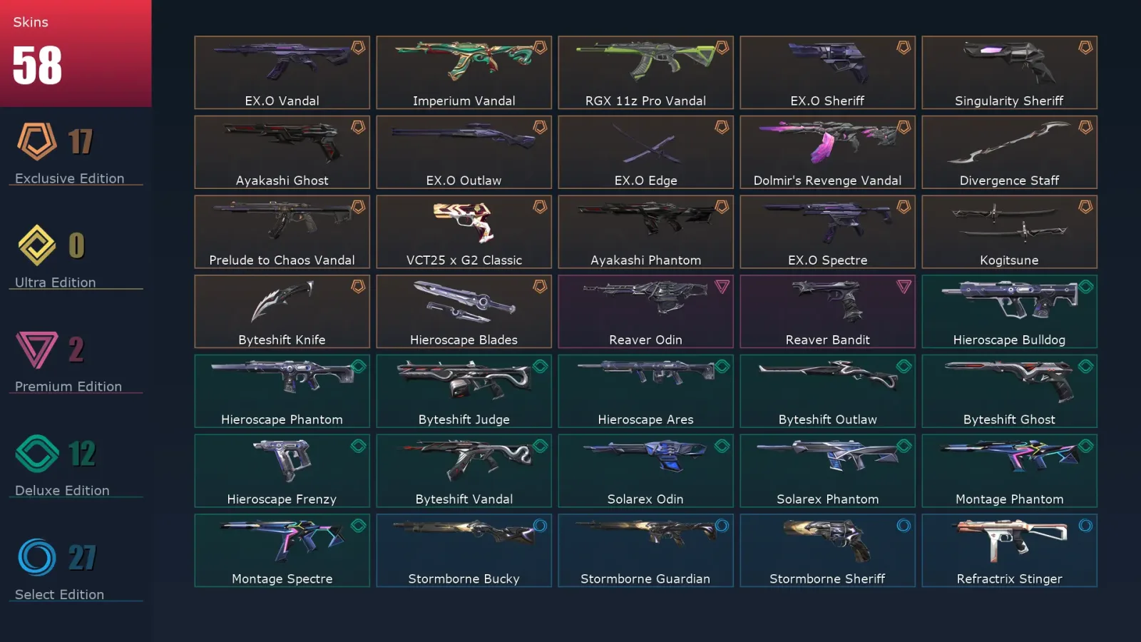 [Valorant] | EU | Level 52 | 18 Agents | 58 Skins — Spellbound Frenzy