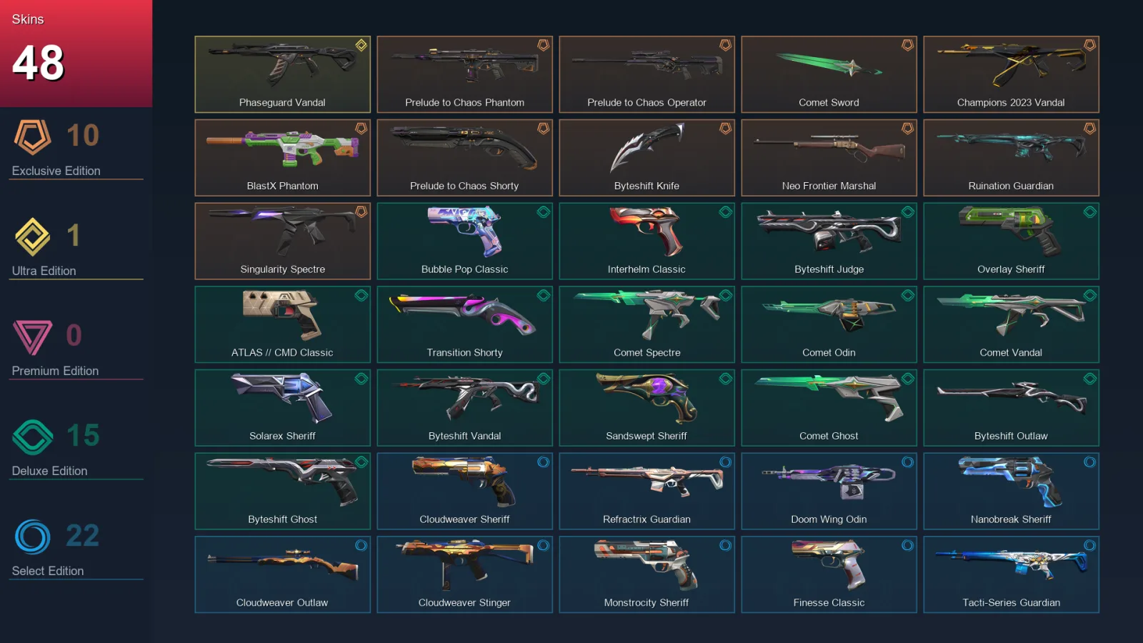 EU | Lv288 | Unranked | 48 Skin | 28 Agent | 113 Buddy