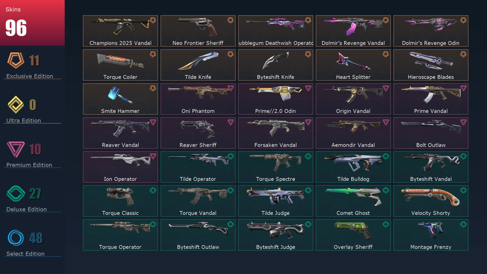 [Valorant] | EU | Level 384 | Silver 1 | 29 Agents | 96 Skins