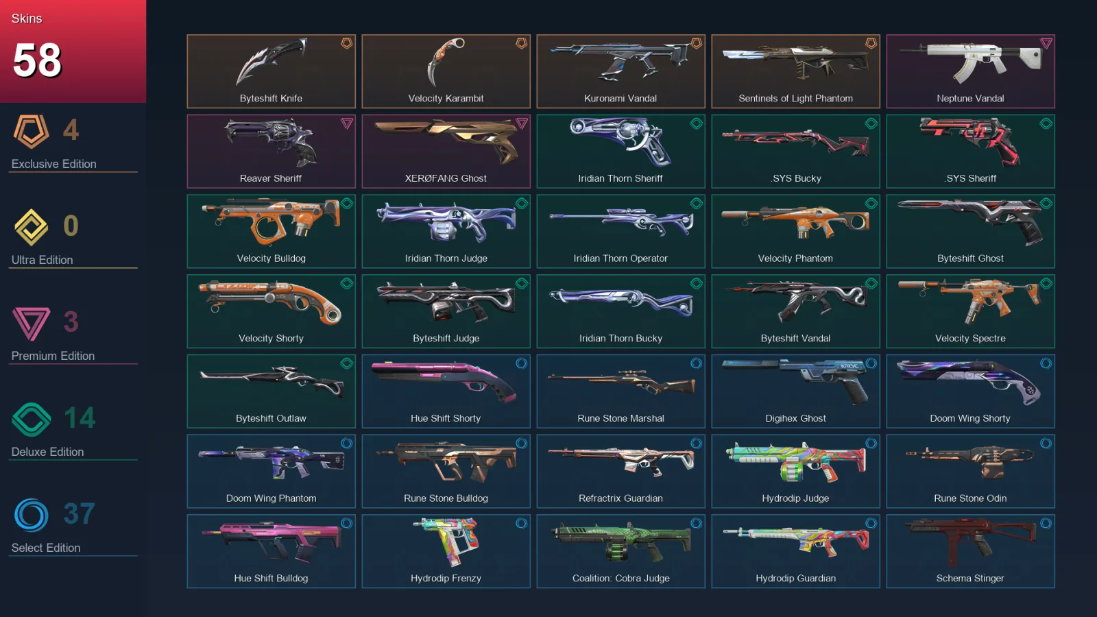 EU | Lv235 | Unranked | 58 Skin | 26 Agent | 117 Buddy