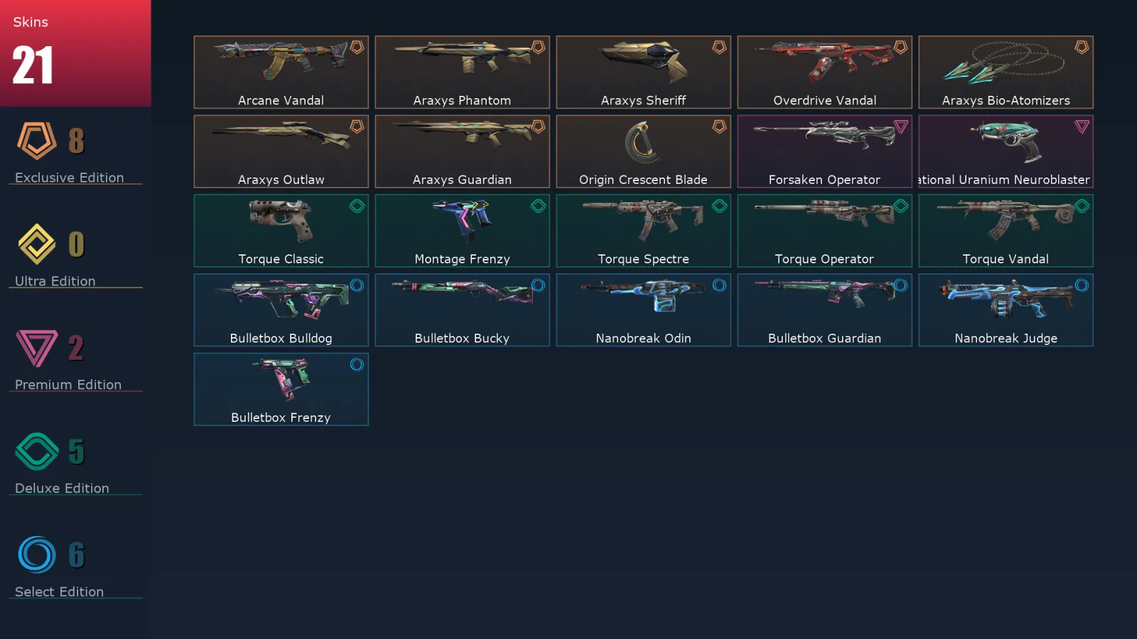 [Valorant] | EU | Level 63 | Silver 2 | 22 Agents | 21 Skins