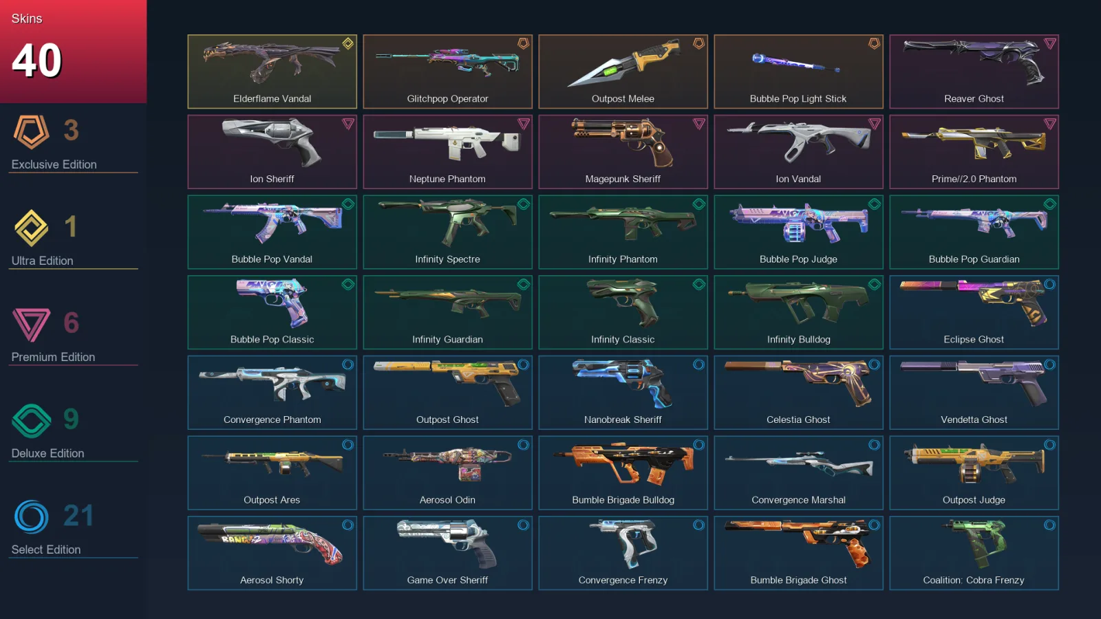 AP | Lv166 | Unranked | 40 Skin | 28 Agent | 99 Buddy — Valorant account