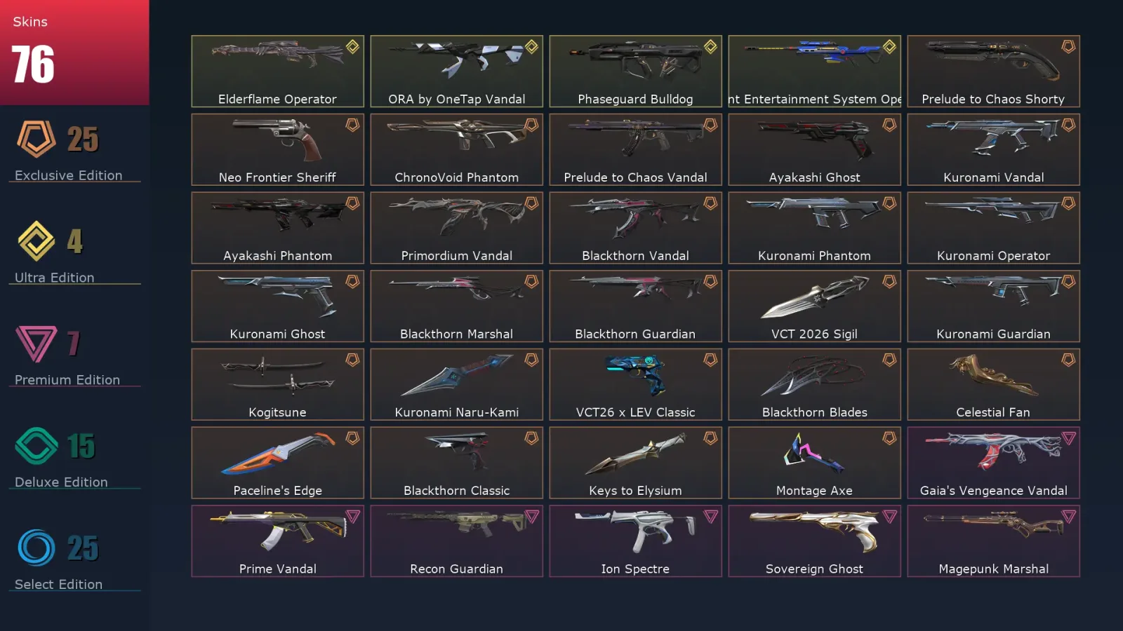 [Valorant] | EU | Level 228 | Diamond 3 | 29 Agents | 76 Skins — Prelude To Chaos Vandal