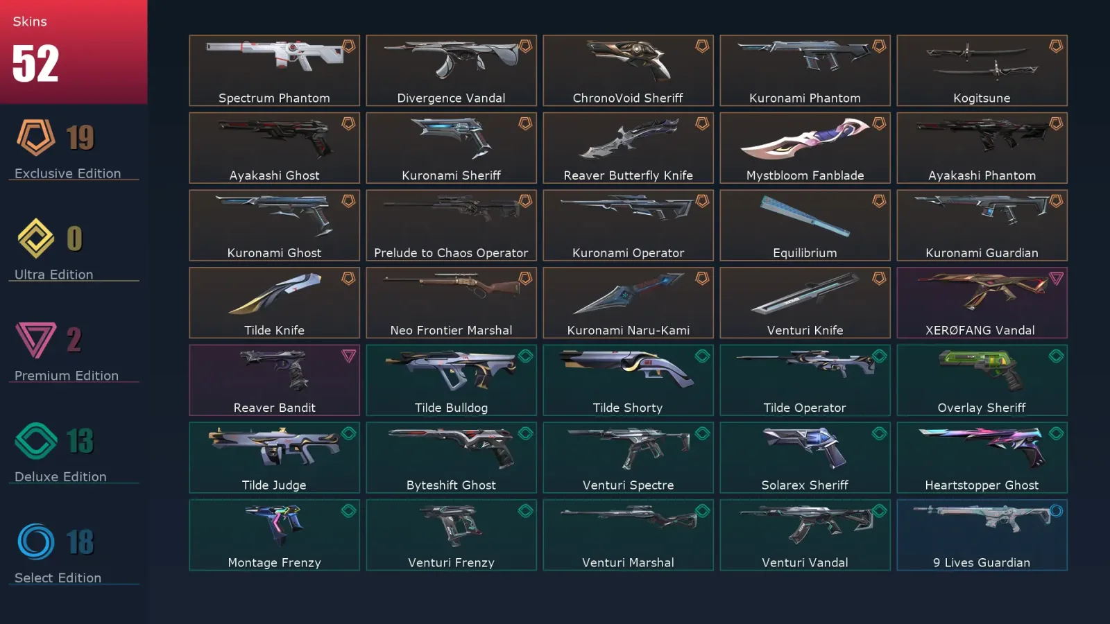 [Valorant] | EU | Level 206 | Diamond 2 | 29 Agents | 52 Skins