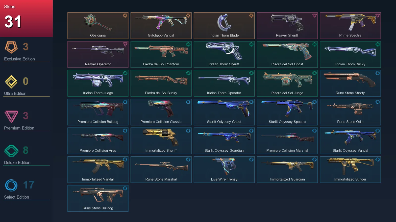 EU | Lv97 | Unranked | 31 Skin | 22 Agent | 43 Buddy — Valorant account