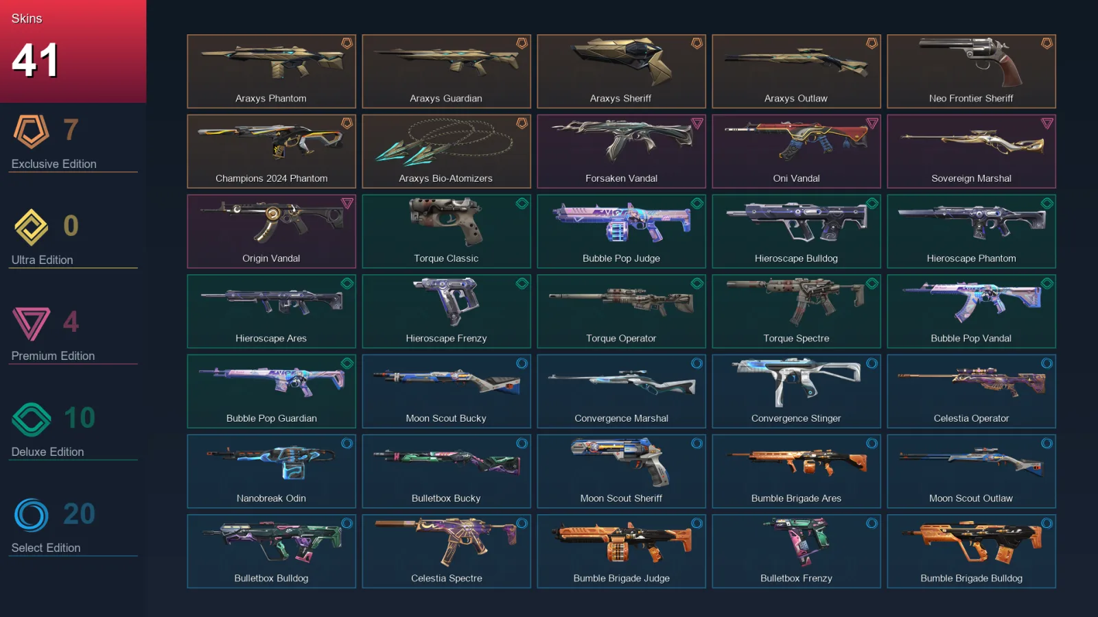 NA | Lv45 | Unranked | 41 Skin | 17 Agent | 36 Buddy