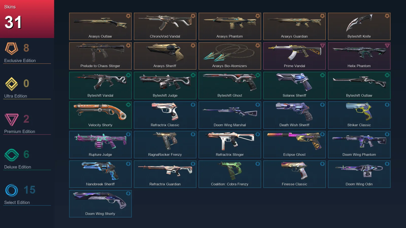 EU | Lv195 | Unranked | 31 Skin | 27 Agent | 84 Buddy