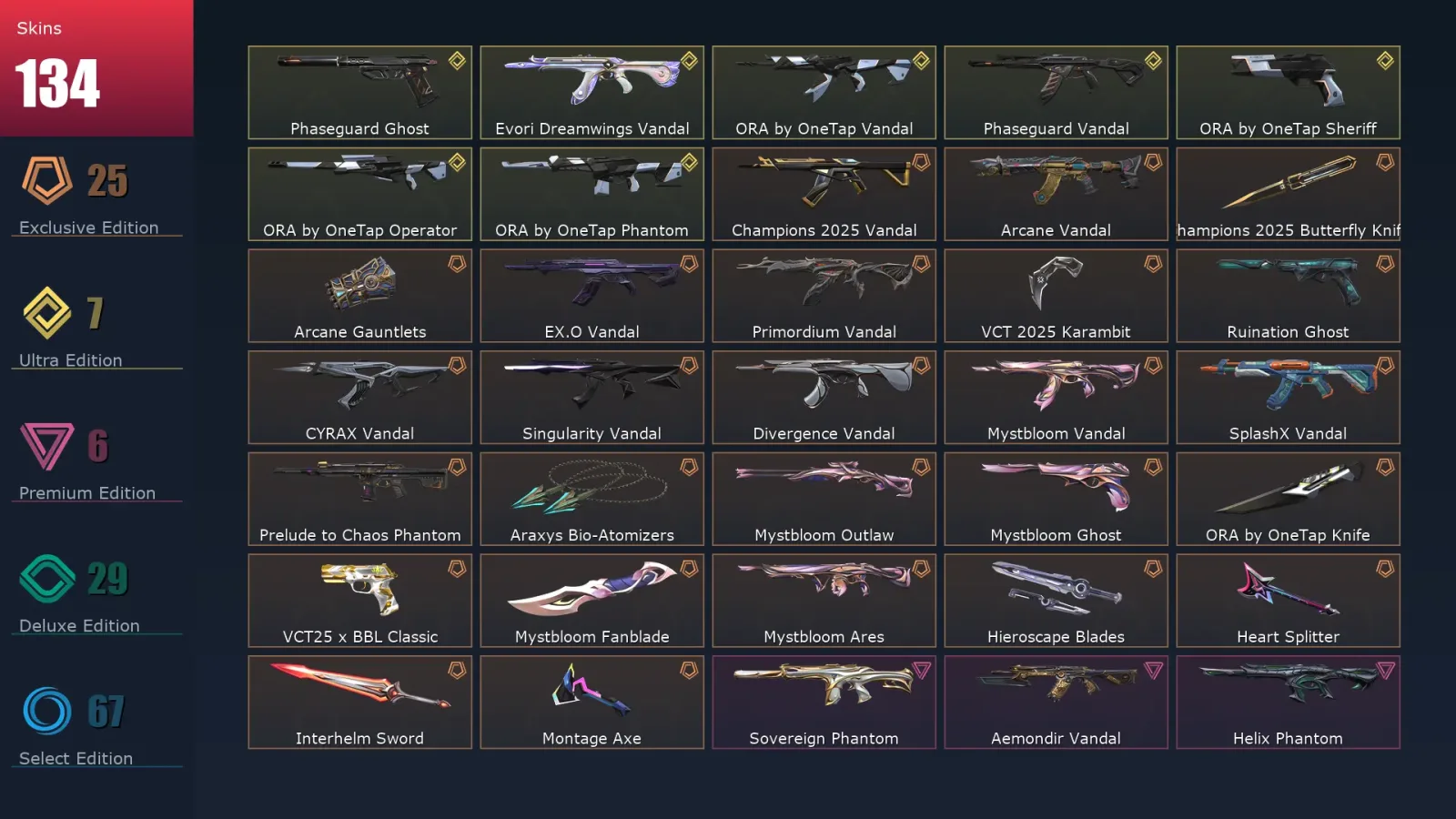 [Valorant] | EU | Level 182 | 28 Agents | 134 Skins — Valorant account