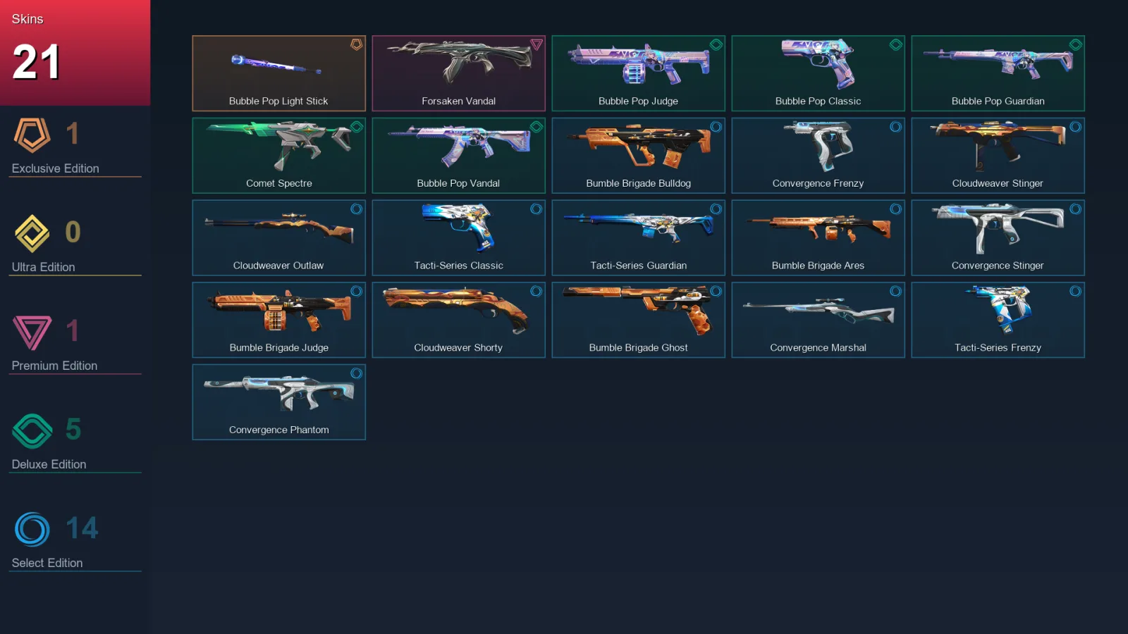 NA | Lv31 | Unranked | 21 Skin | 12 Agent | 18 Buddy
