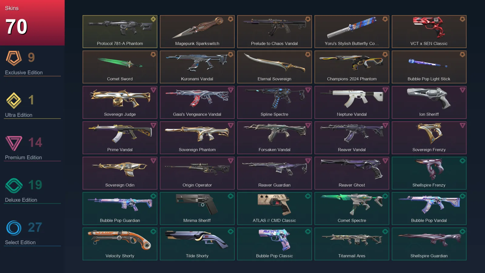 AP | Lv227 | Unranked | 70 Skin | 28 Agent | 106 Buddy