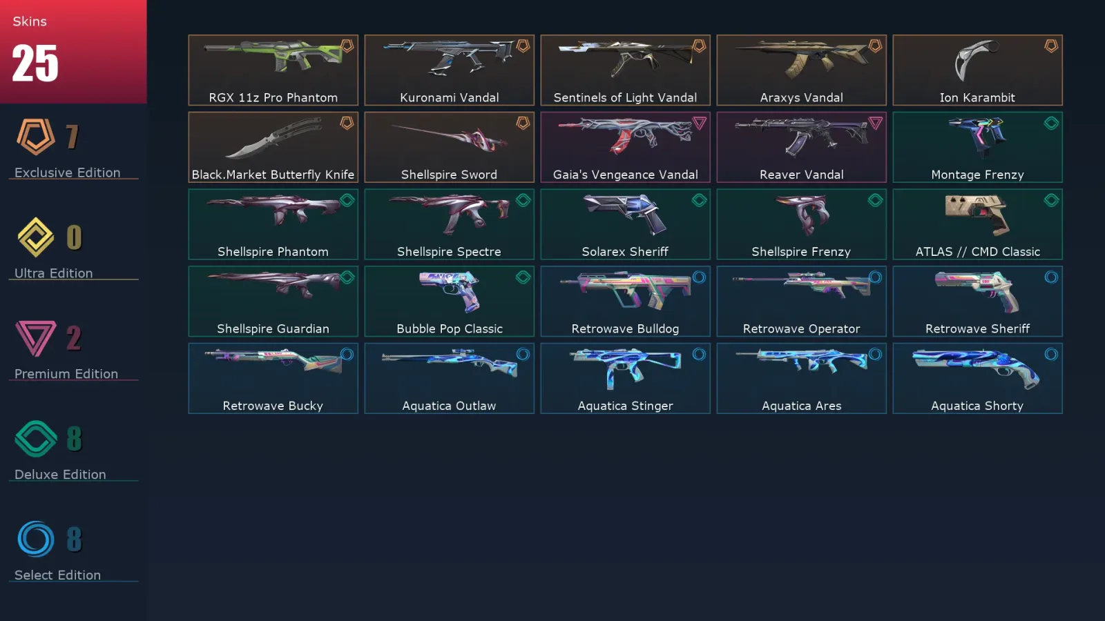 [Valorant] | EU | Level 173 | Diamond 1 | 29 Agents | 25 Skins