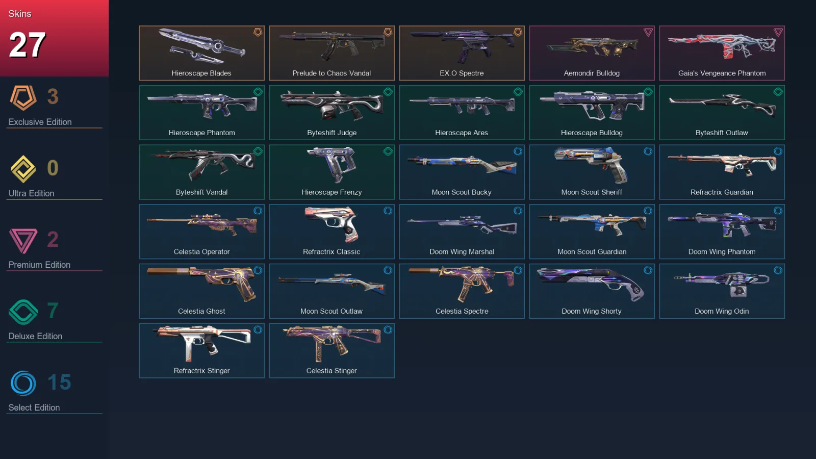 AP | Lv46 | Unranked | 27 Skin | 16 Agent | 23 Buddy