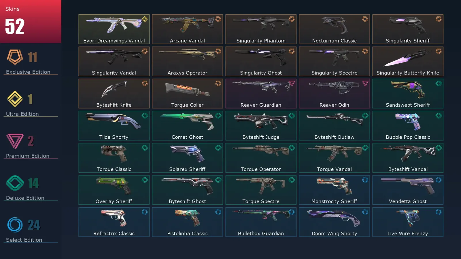[Valorant] | EU | Level 273 | 29 Agents | 52 Skins