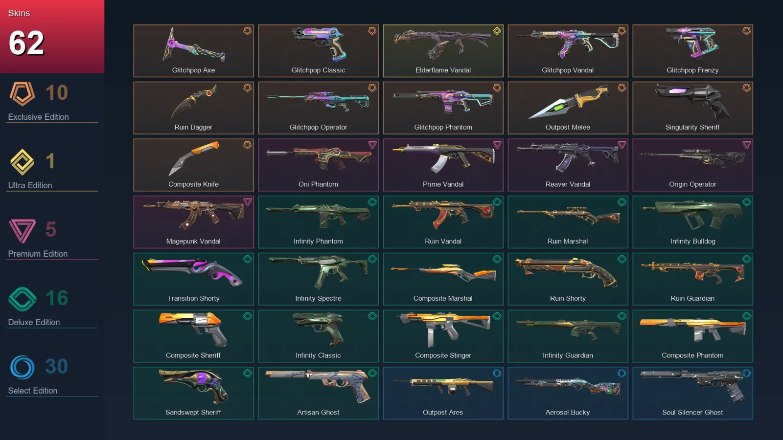 EU | Lv194 | Unranked | 62 Skin | 26 Agent | 105 Buddy
