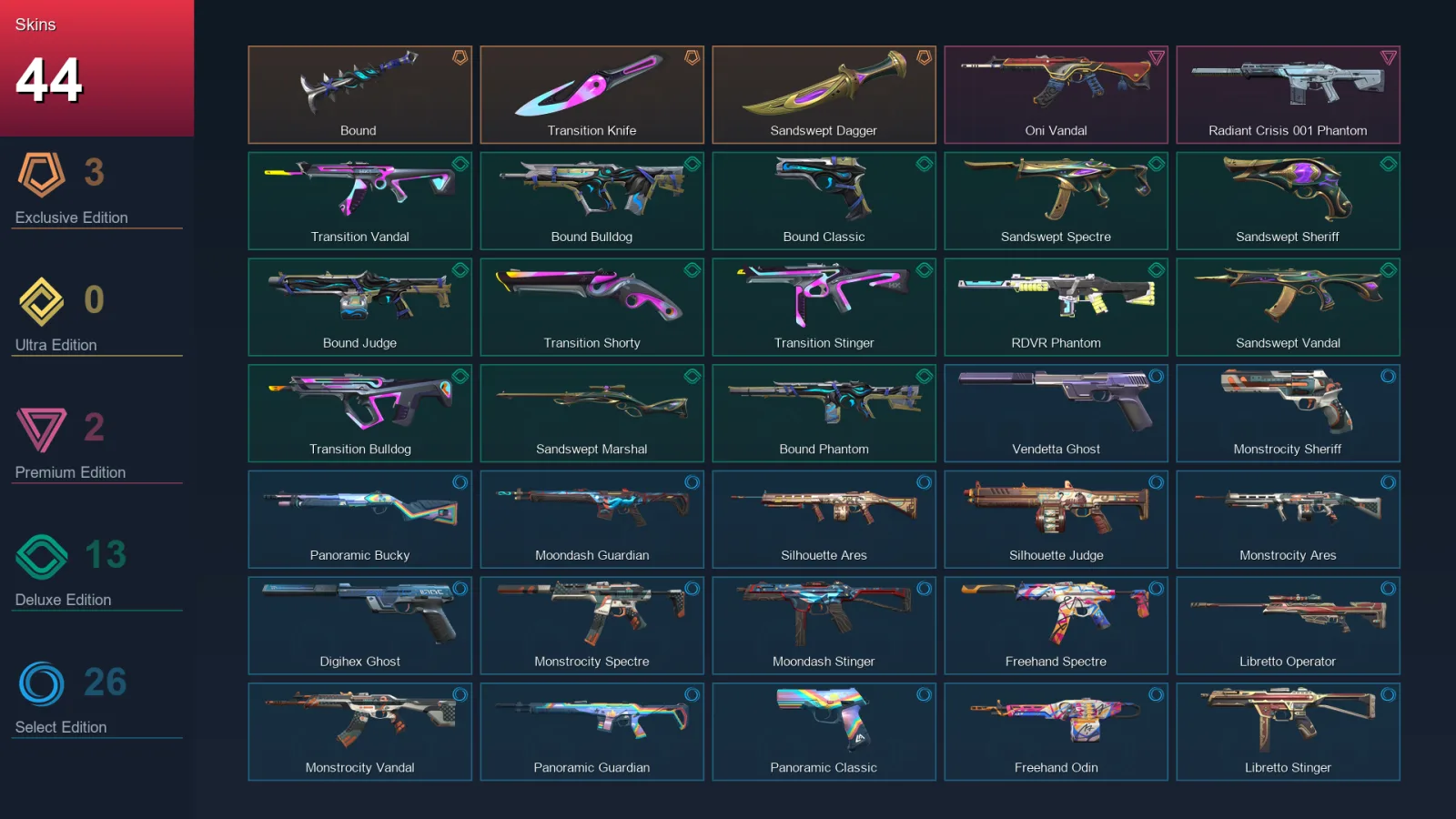 AP | Lv135 | Unranked | 44 Skin | 25 Agent | 52 Buddy