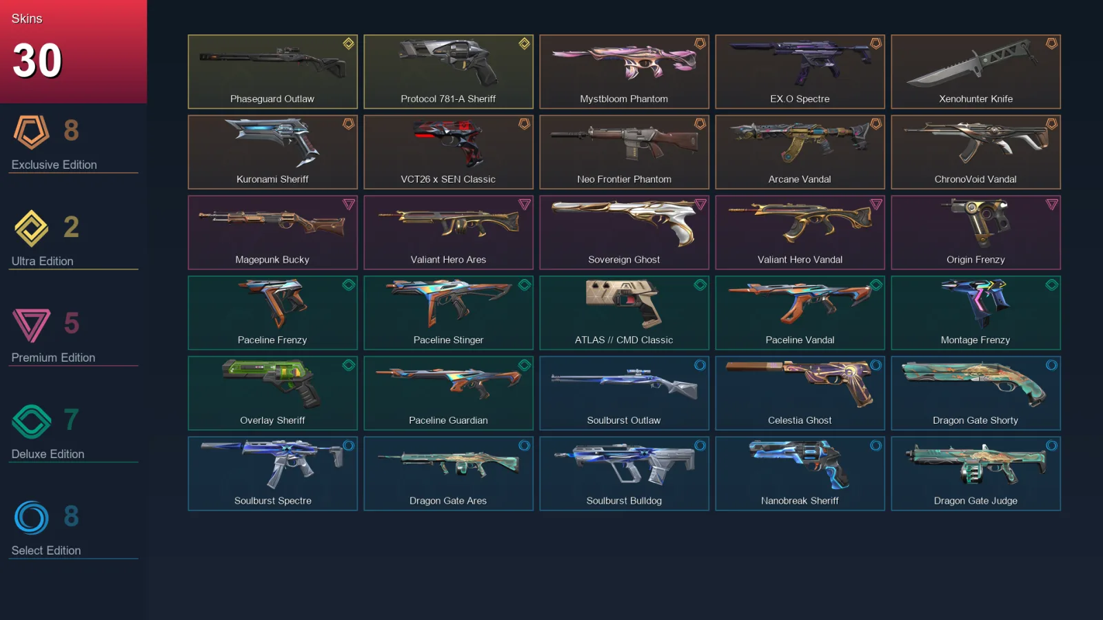 EU | Lv155 | Unranked | 30 Skin | 29 Agent | 64 Buddy
