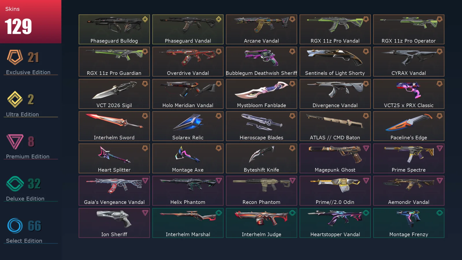[Valorant] | EU | Level 440 | Bronze 2 | 29 Agents | 129 Skins