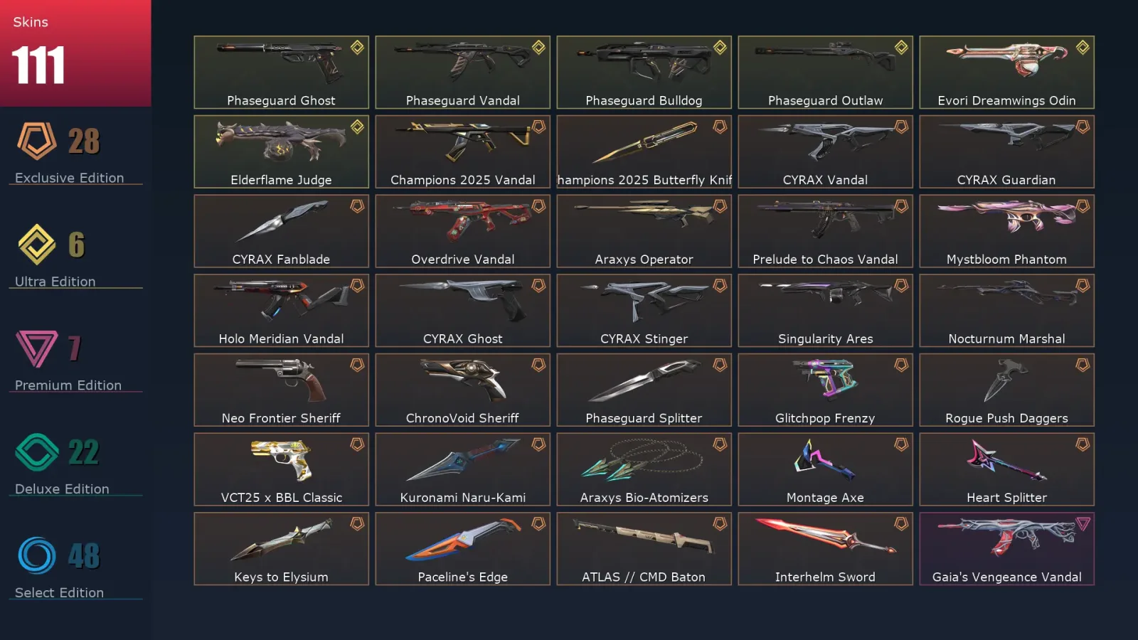 [Valorant] | EU | Level 134 | 29 Agents | 111 Skins