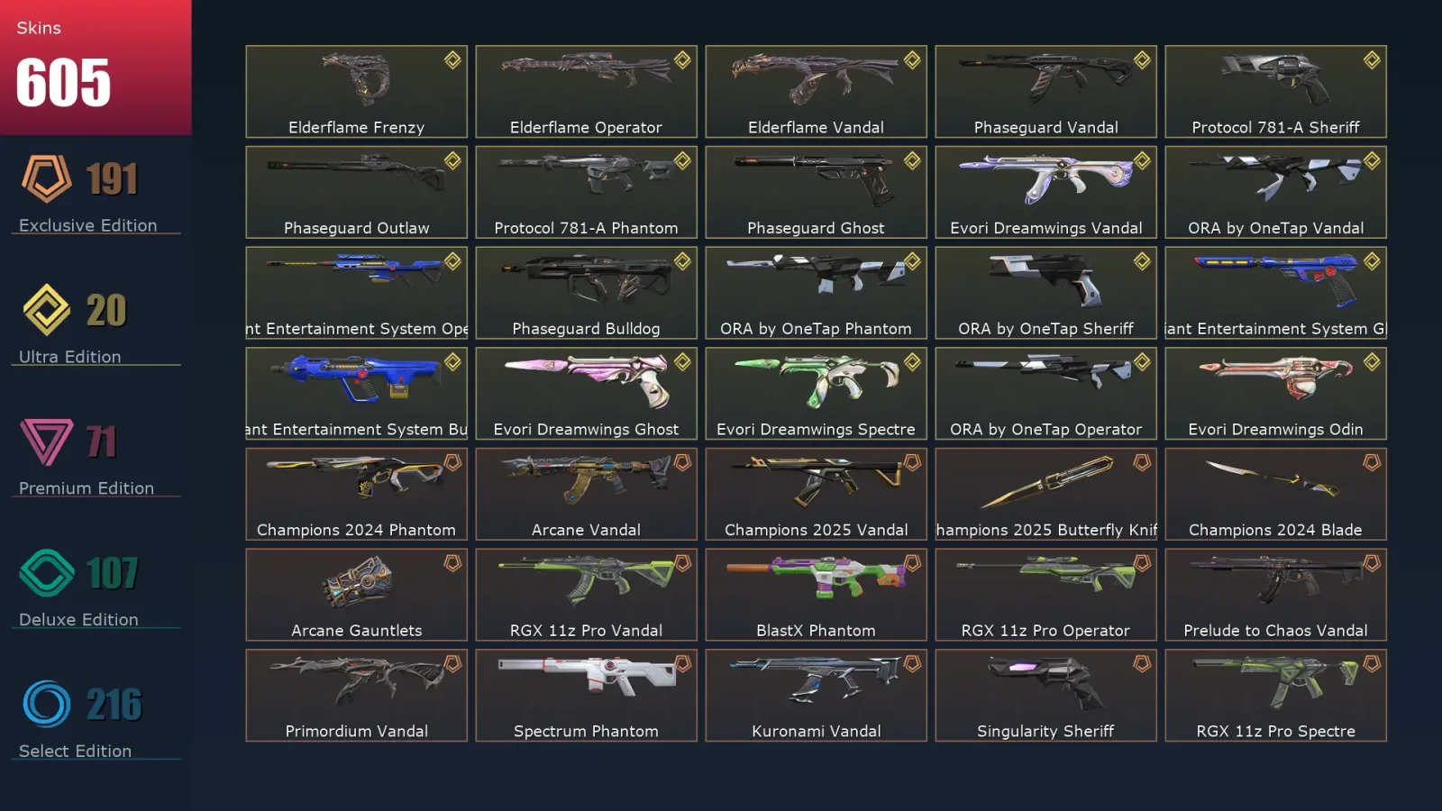 [Valorant] | EU | Level 500 | 29 Agents | 605 Skins