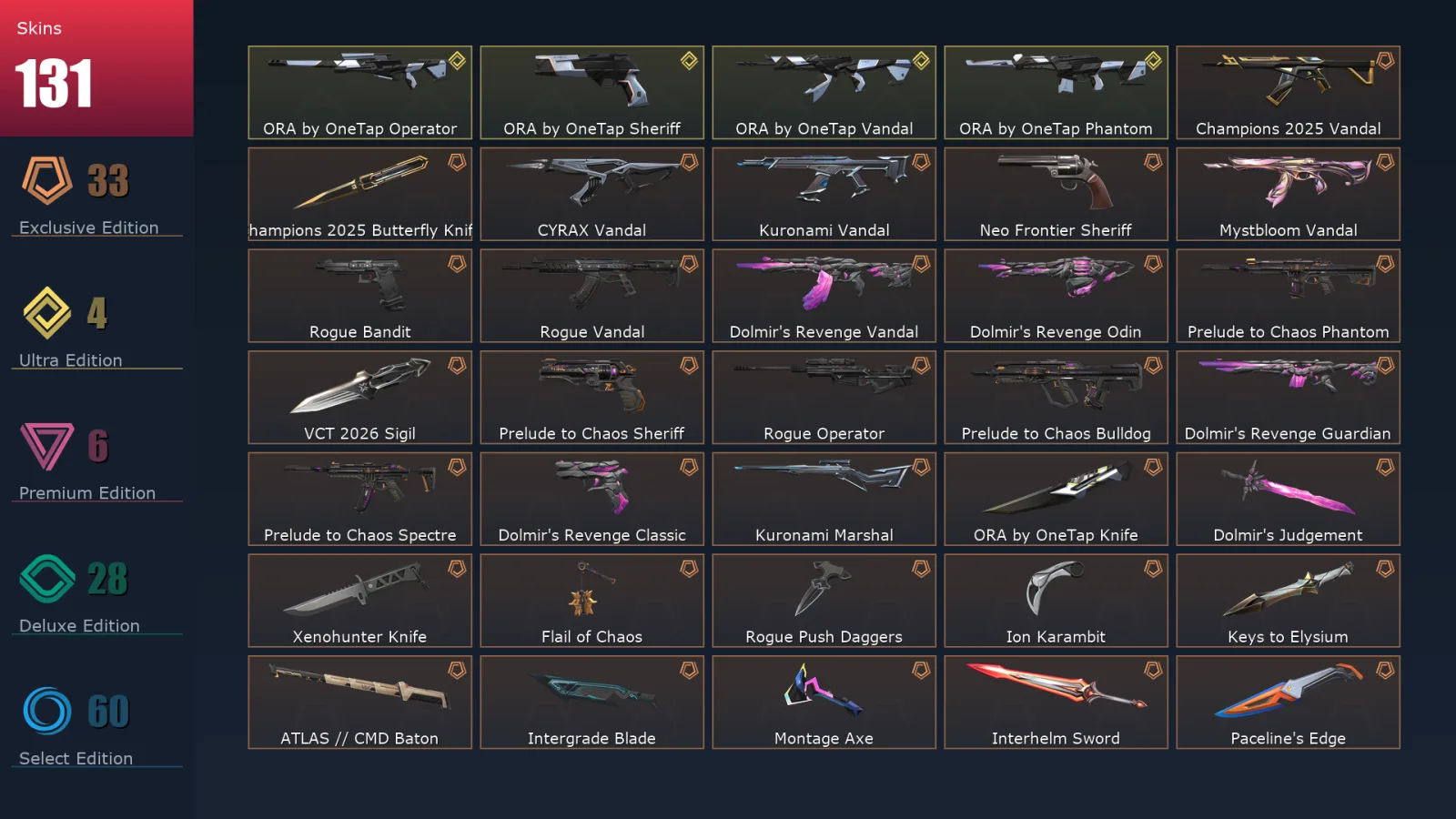 [Valorant] | EU | Level 177 | Bronze 2 | 29 Agents | 131 Skins