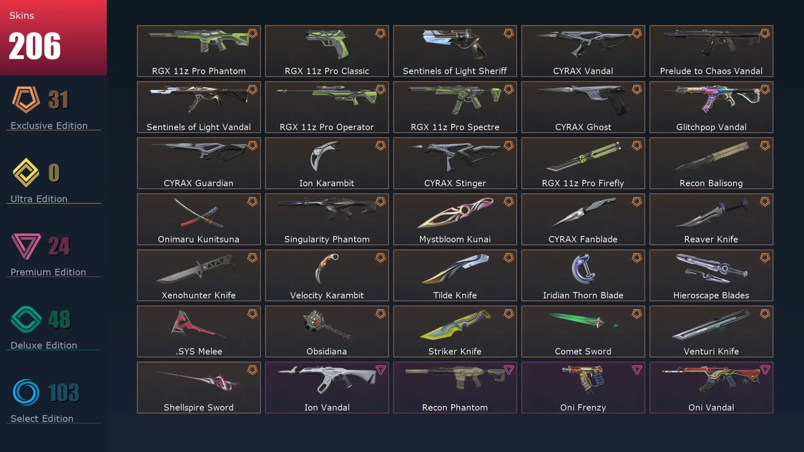 [Valorant] | EU | Level 292 | 29 Agents | 206 Skins