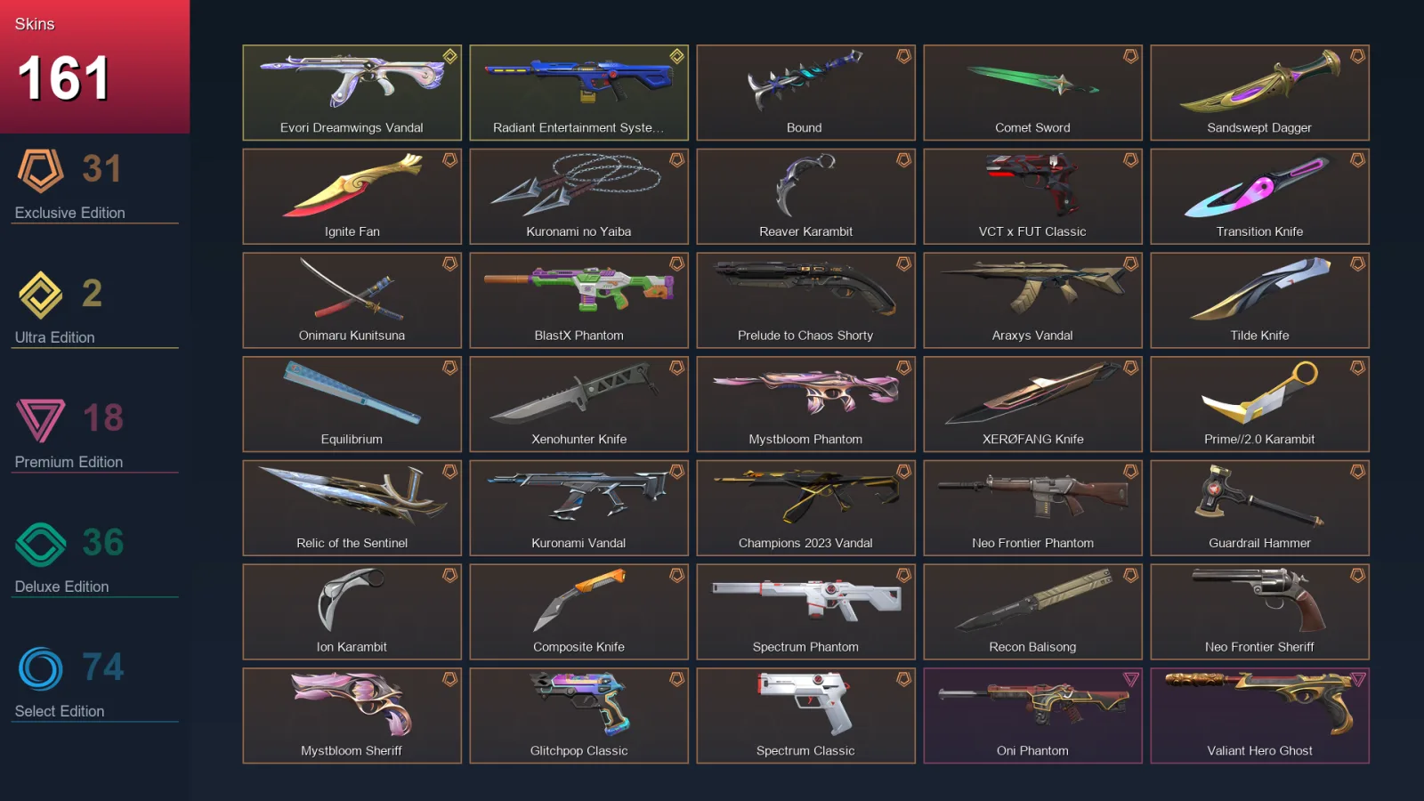 EU | Lv305 | Unranked | 161 Skin | 26 Agent | 142 Buddy — Valorant account