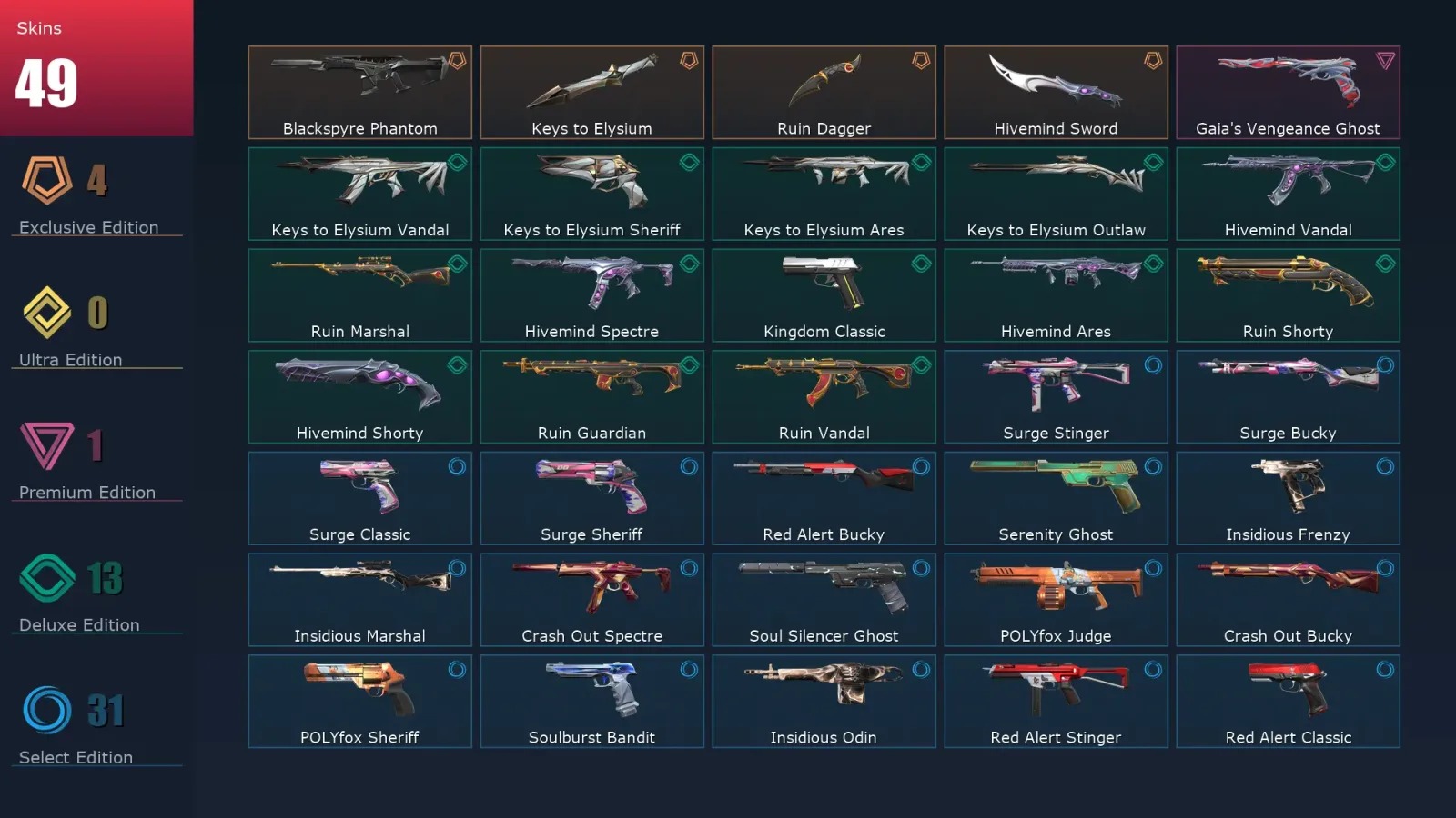 [Valorant] | EU | Level 197 | Diamond 1 | 29 Agents | 49 Skins