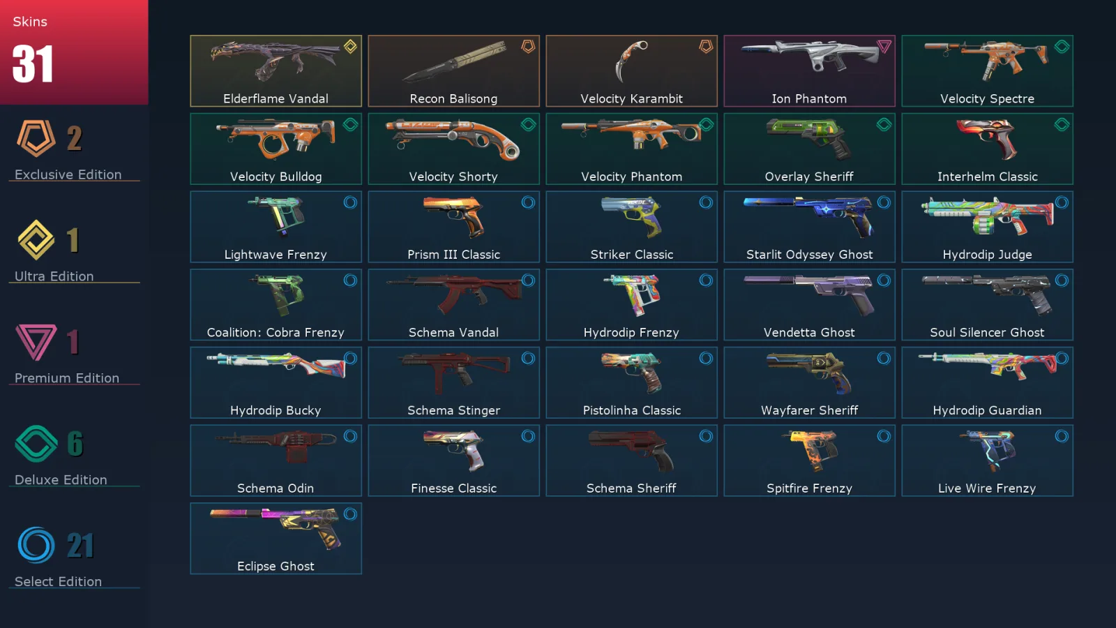 [Valorant] | EU | Level 229 | Silver 3 | 28 Agents | 31 Skins