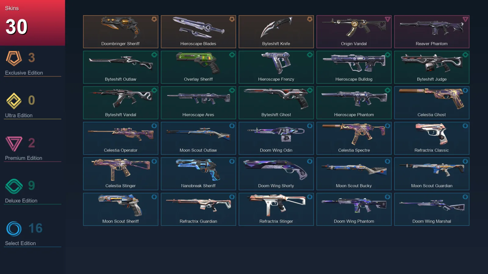BR | Lv107 | Unranked | 30 Skin | 27 Agent | 38 Buddy — Refractrix Stinger