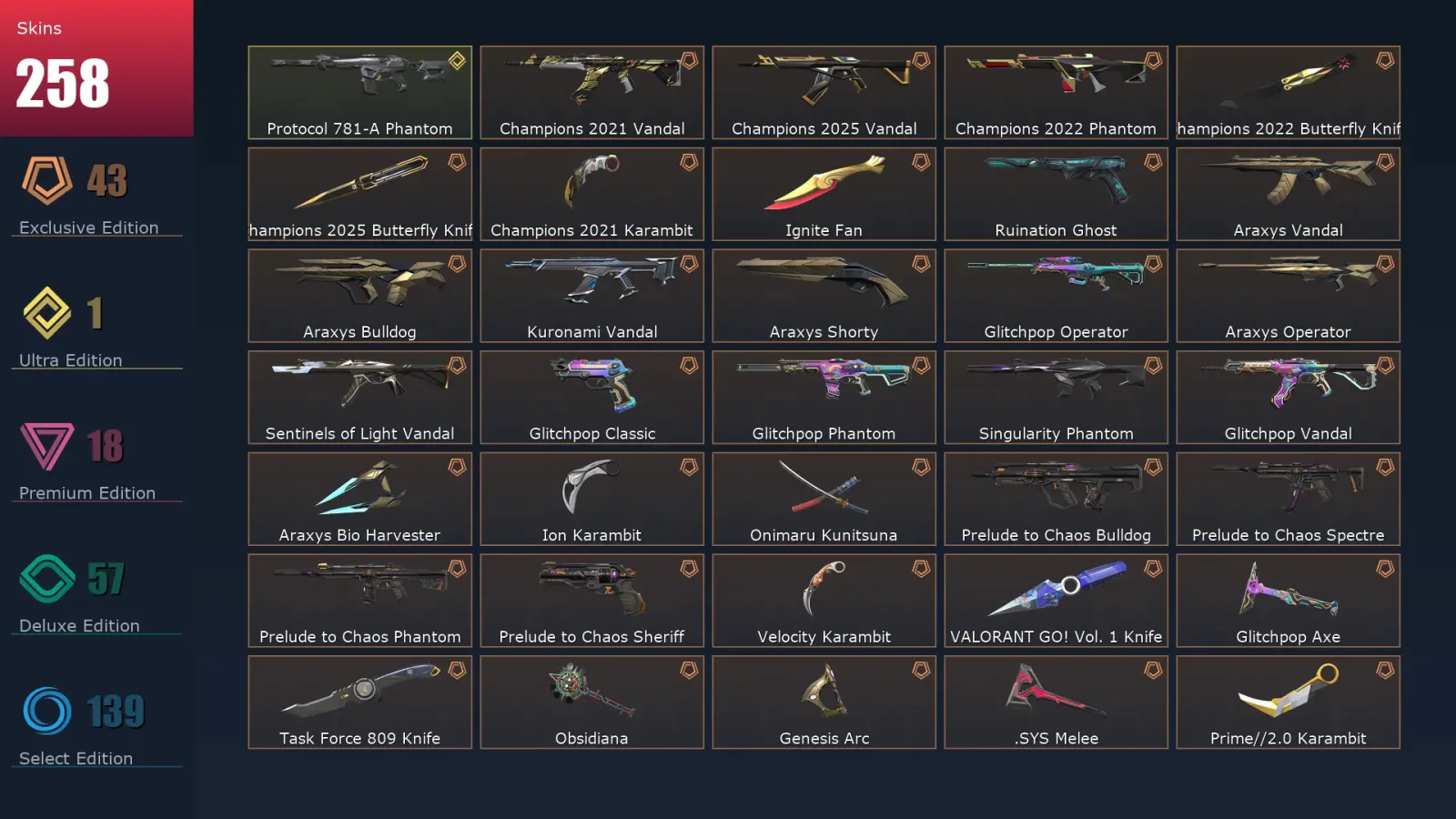 [Valorant] | EU | Level 500 | Gold 3 | 29 Agents | 258 Skins