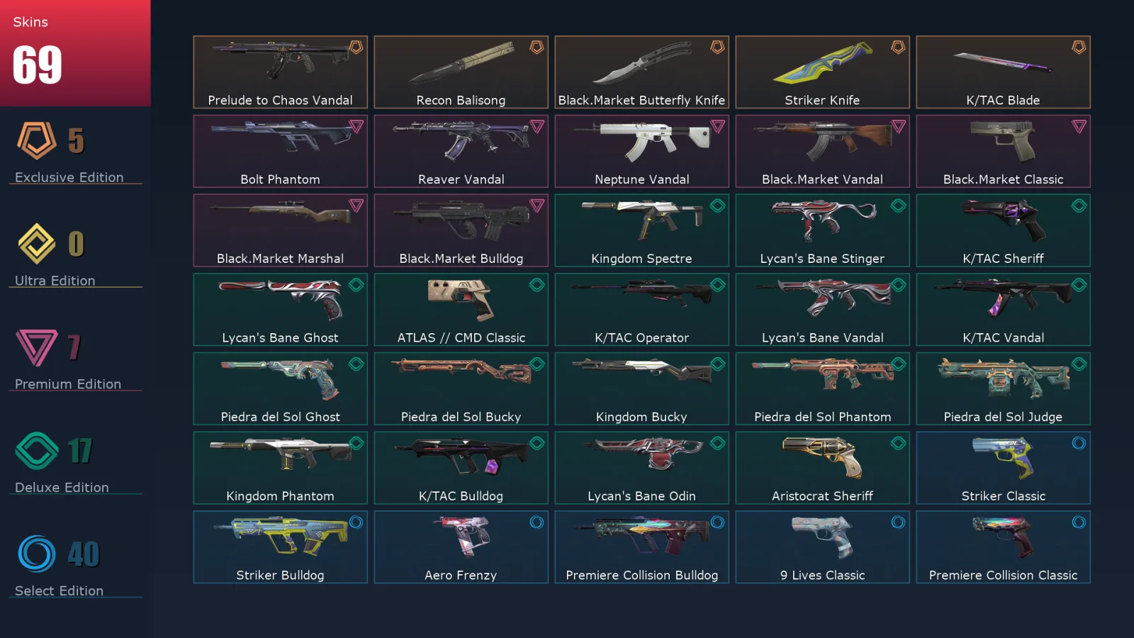 [Valorant] | EU | Level 206 | 28 Agents | 69 Skins