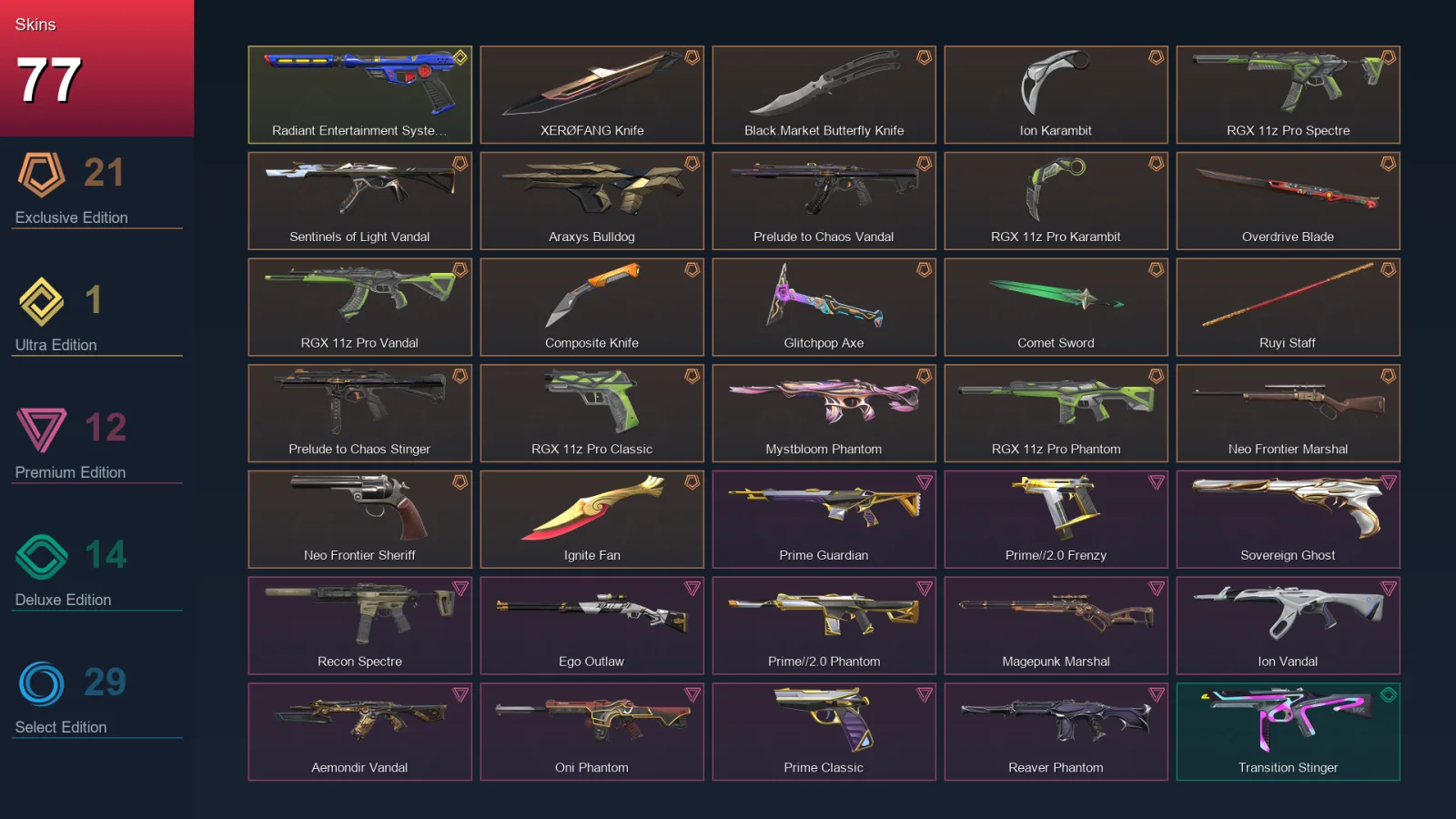 NA | Lv84 | Unranked | 77 Skin | 25 Agent | 49 Buddy