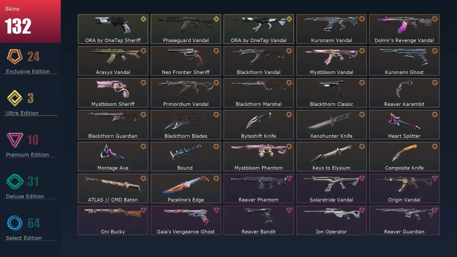 [Valorant] | EU | Level 194 | Gold 1 | 29 Agents | 132 Skins — Valorant account