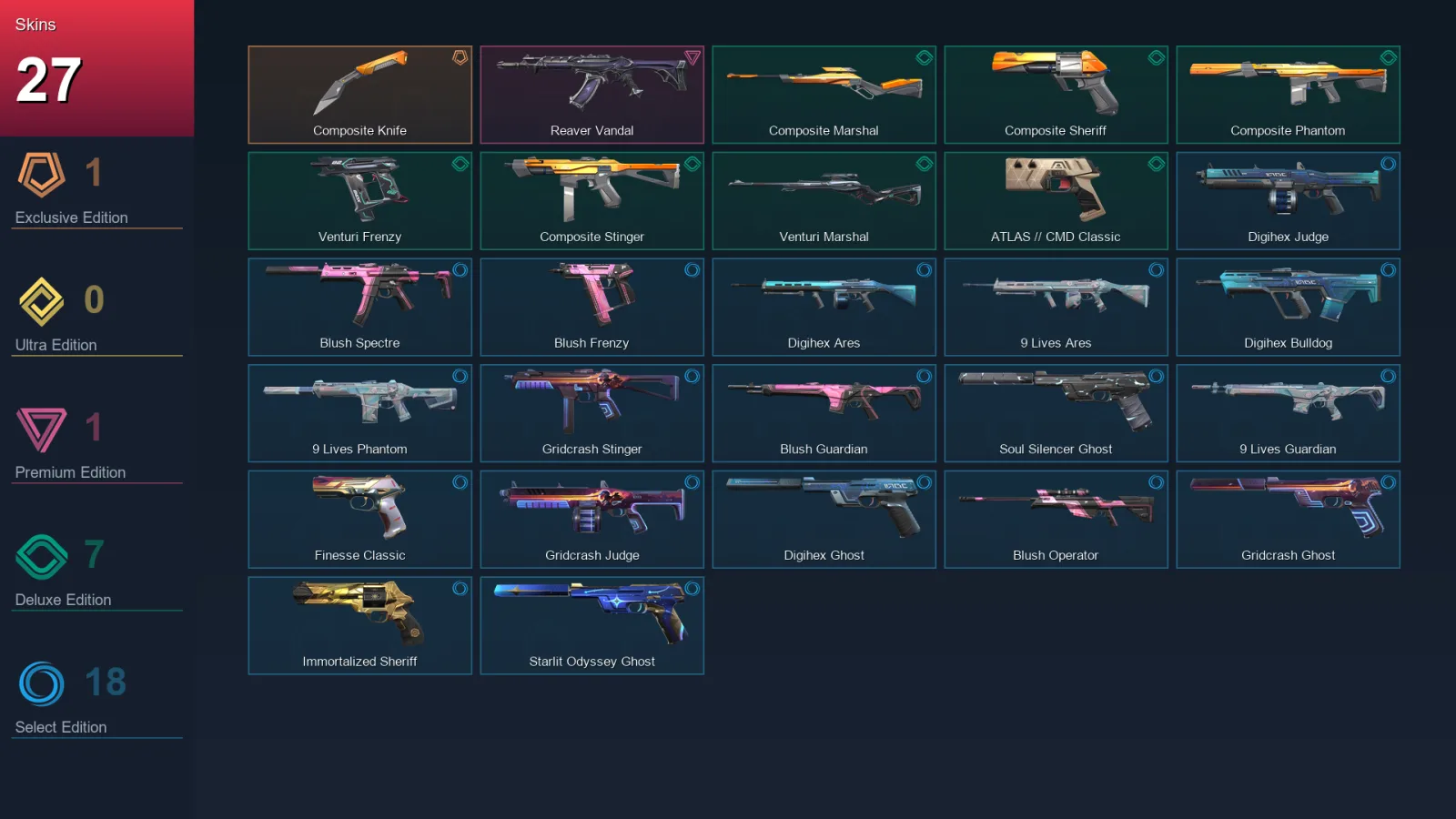 EU | Lv109 | Unranked | 27 Skin | 22 Agent | 50 Buddy