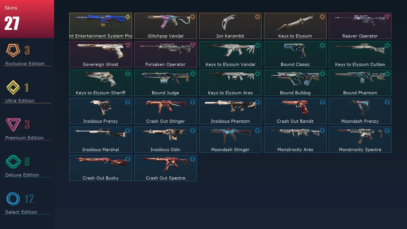 [Valorant] | EU | Level 1 | Immortal 1 | 19 Agents | 27 Skins