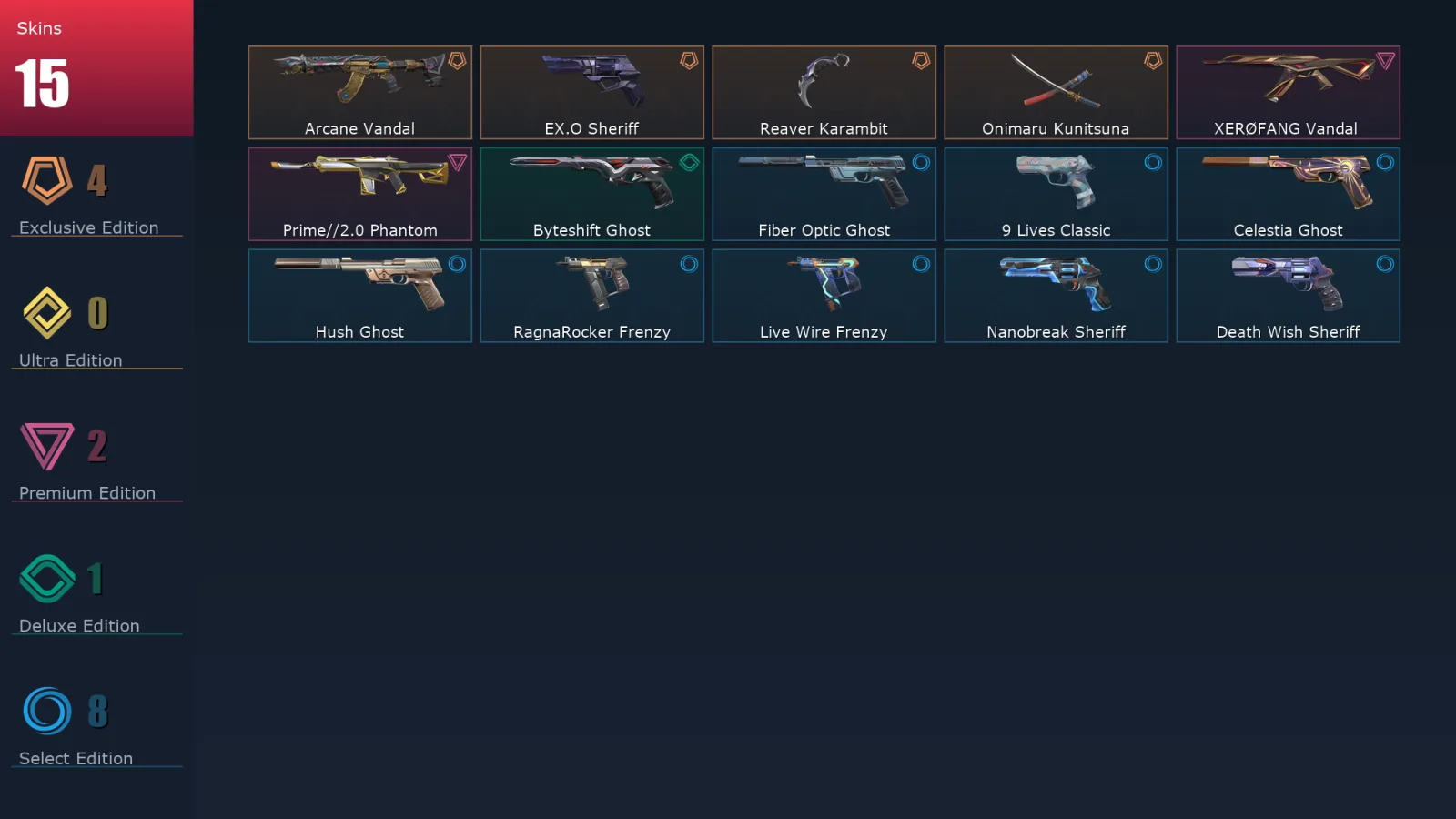 [Valorant] | EU | Level 162 | Platinum 1 | 29 Agents | 15 Skins