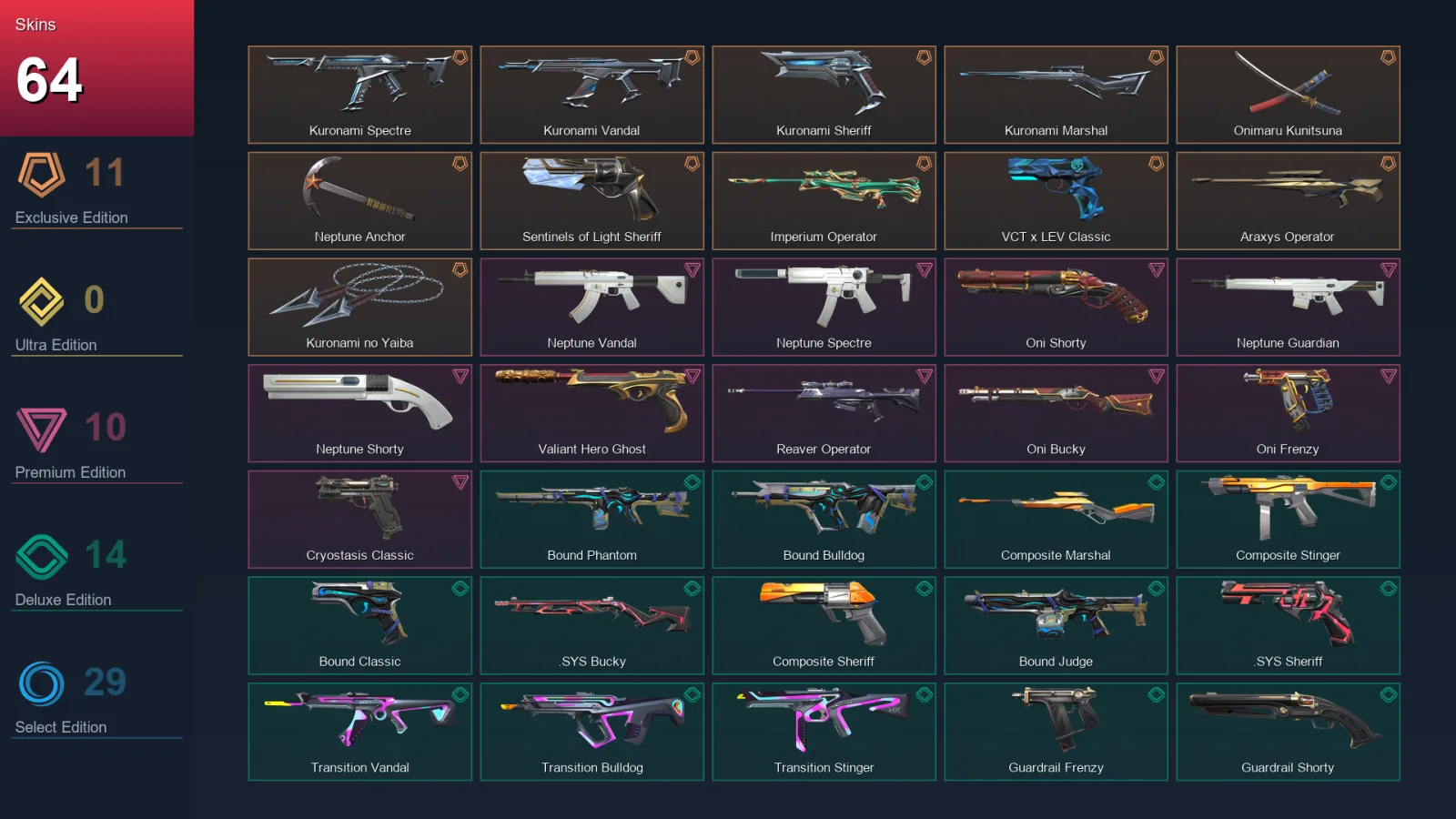 AP | Lv85 | Unranked | 64 Skin | 28 Agent | 59 Buddy