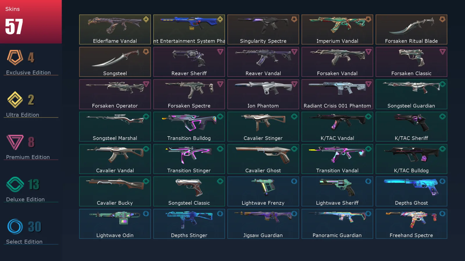 [Valorant] | EU | Level 116 | 24 Agents | 57 Skins