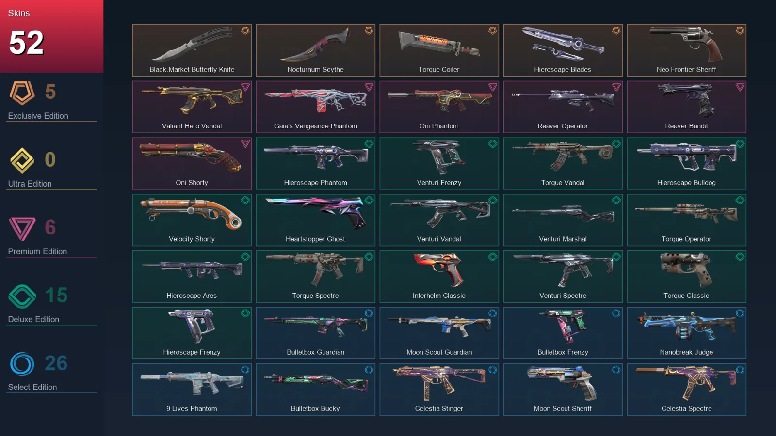 NA | Lv178 | Unranked | 52 Skin | 28 Agent | 103 Buddy &mdash; Valorant account with Bucky skin